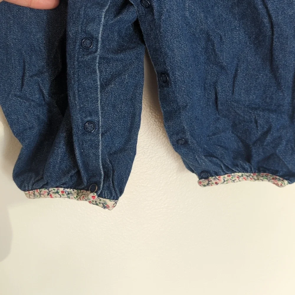 🌸Vintage‎ Hush Puppies Denim Floral Embroidered Cat One Piece Outfit Size 18 Mo